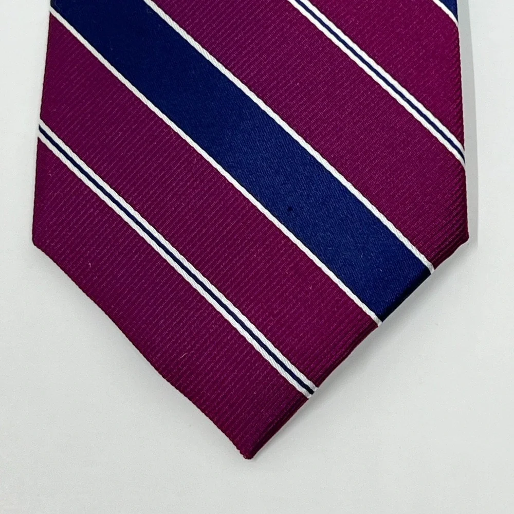 Tommy Hilfiger Men's 100% Silk Tie Stripe Burgundy/Deep Violet/White Vintage NWT